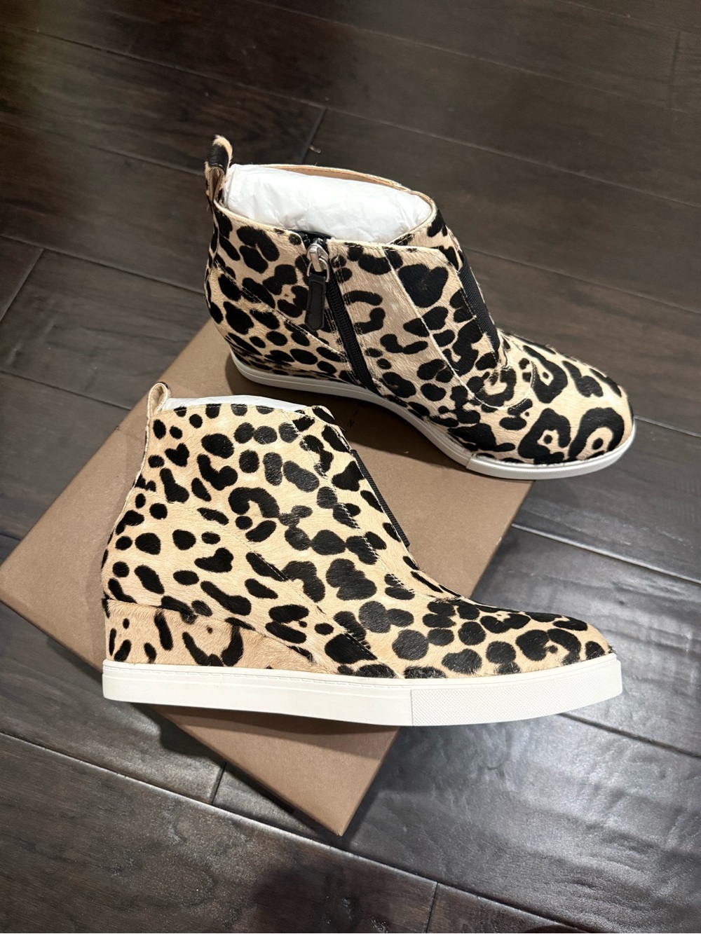 Línea Paolo Leopard Print Wedge Sneaker Bootie - Beige/Black